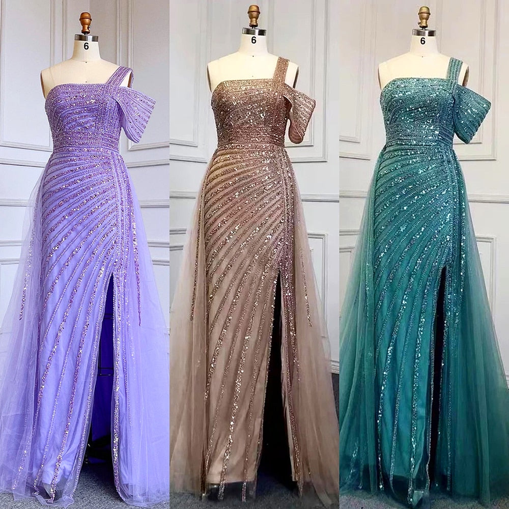 High Split Luxury Beaded Woman's Cocktail Party Dress