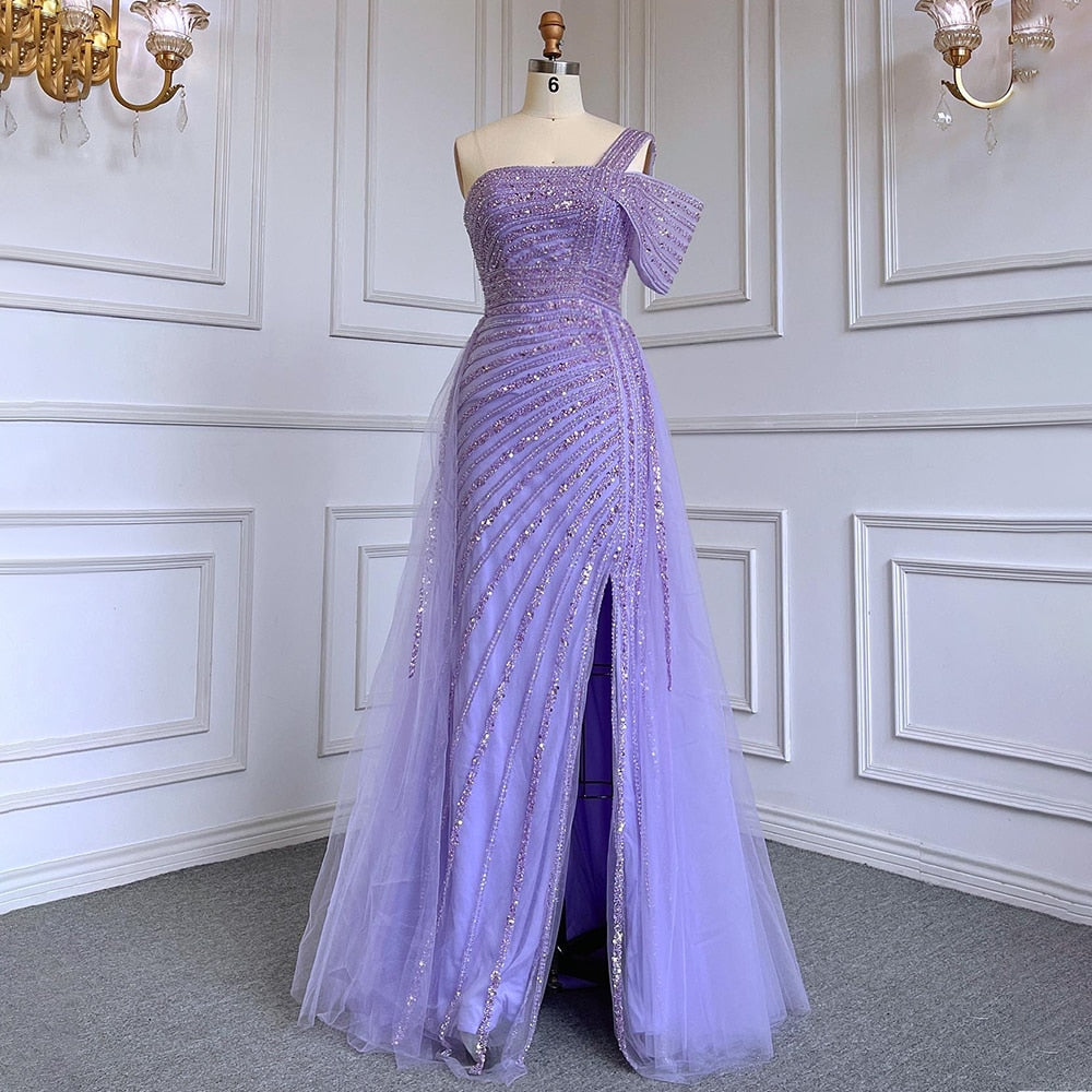 High Split Luxury Beaded Woman's Cocktail Party Dress