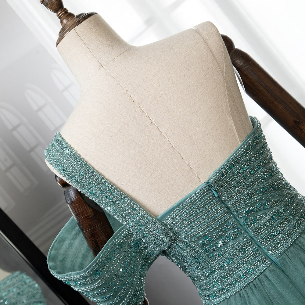 High Split Luxury Beaded Woman's Cocktail Party Dress