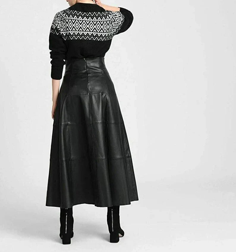 Lambskin Leather Women's Ankle Length Skirt