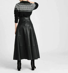 Lambskin Leather Women's Ankle Length Skirt
