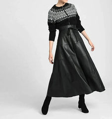 Lambskin Leather Women's Ankle Length Skirt