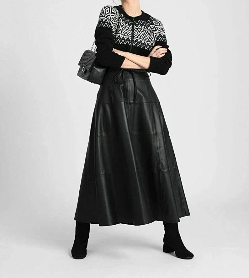 Lambskin Leather Women's Ankle Length Skirt