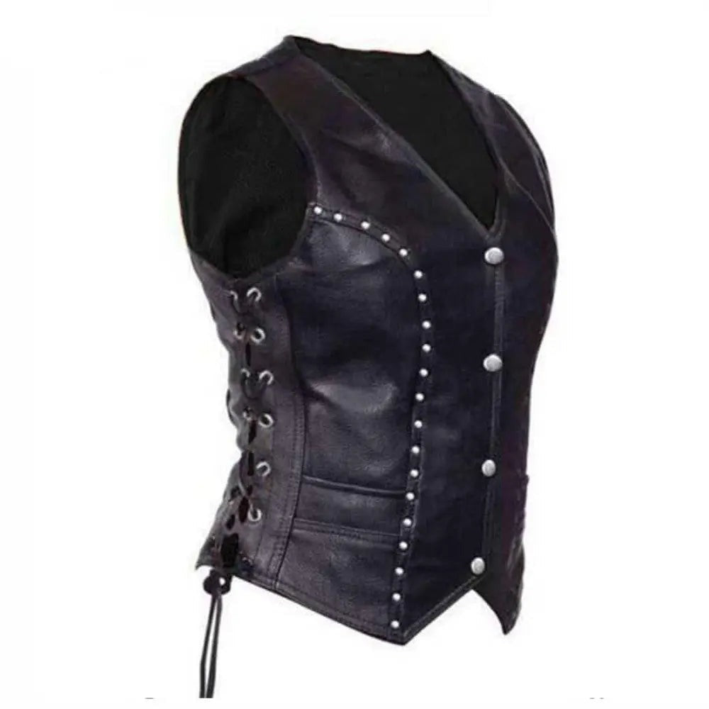 Leather Biker Women Vest Jacket