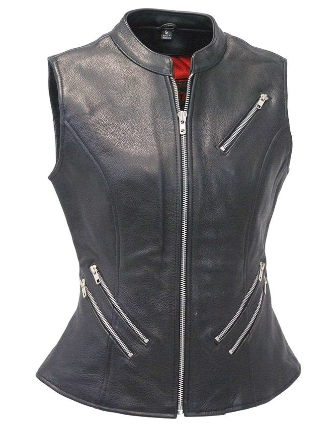 Long 6 Zipper Naked Leather Pocket Vest