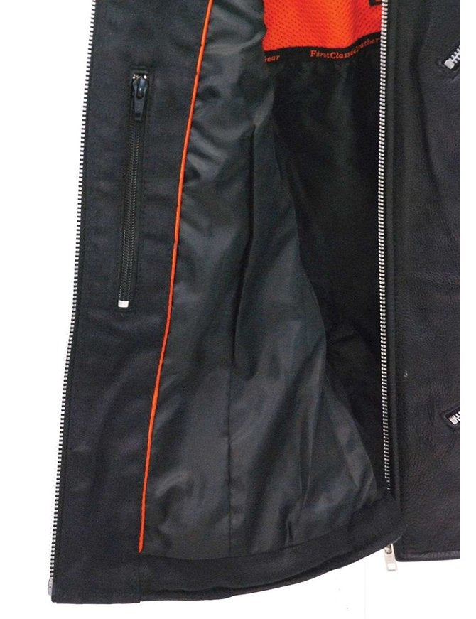 Long 6 Zipper Naked Leather Pocket Vest