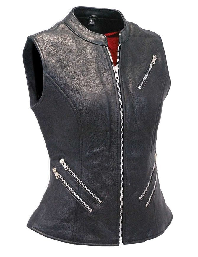 Long 6 Zipper Naked Leather Pocket Vest