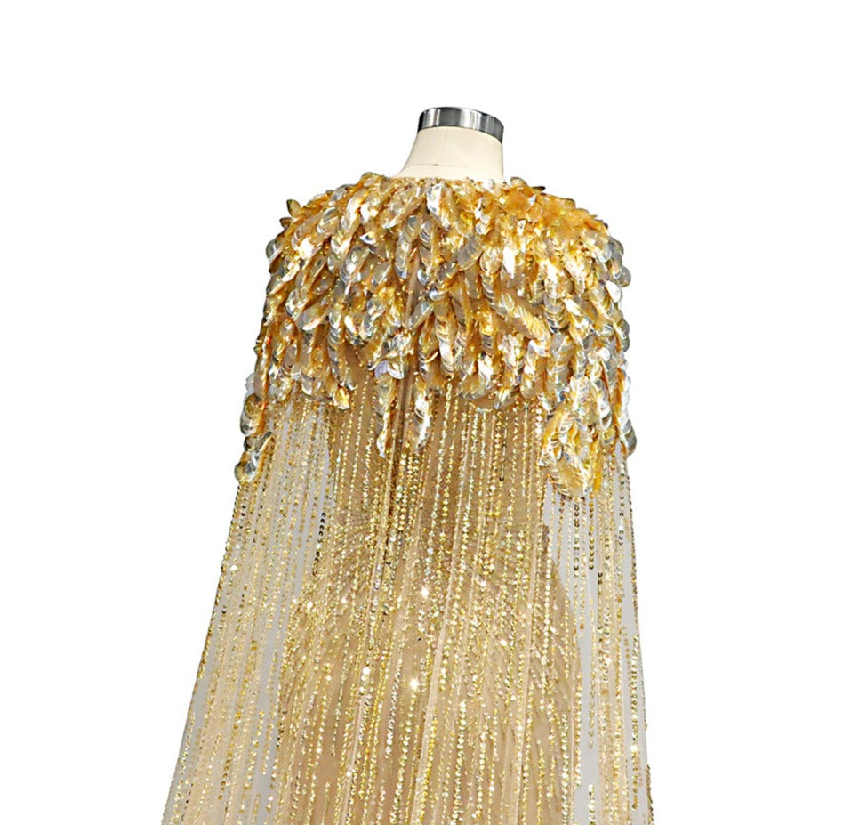 Luxury Gold Full Crystals Beading Evening Skirt Dress