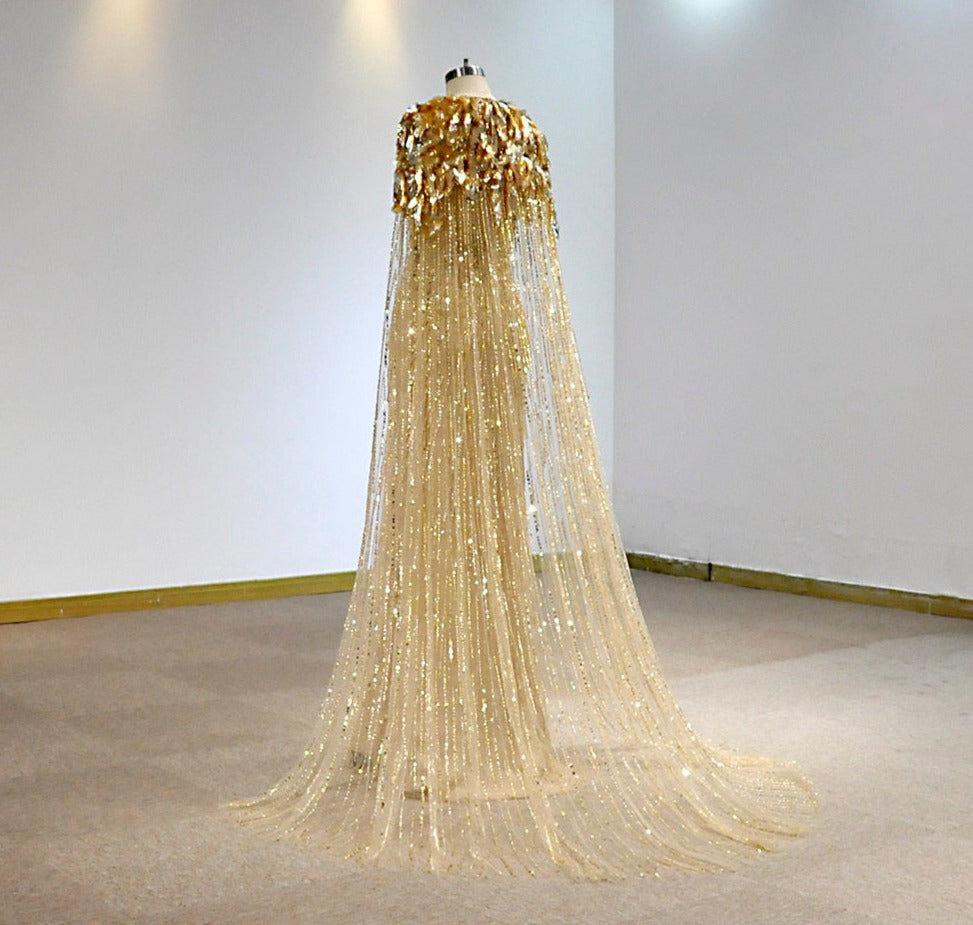 Luxury Gold Full Crystals Beading Evening Skirt Dress