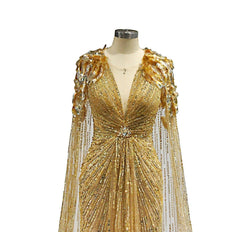 Luxury Gold Full Crystals Beading Evening Skirt Dress