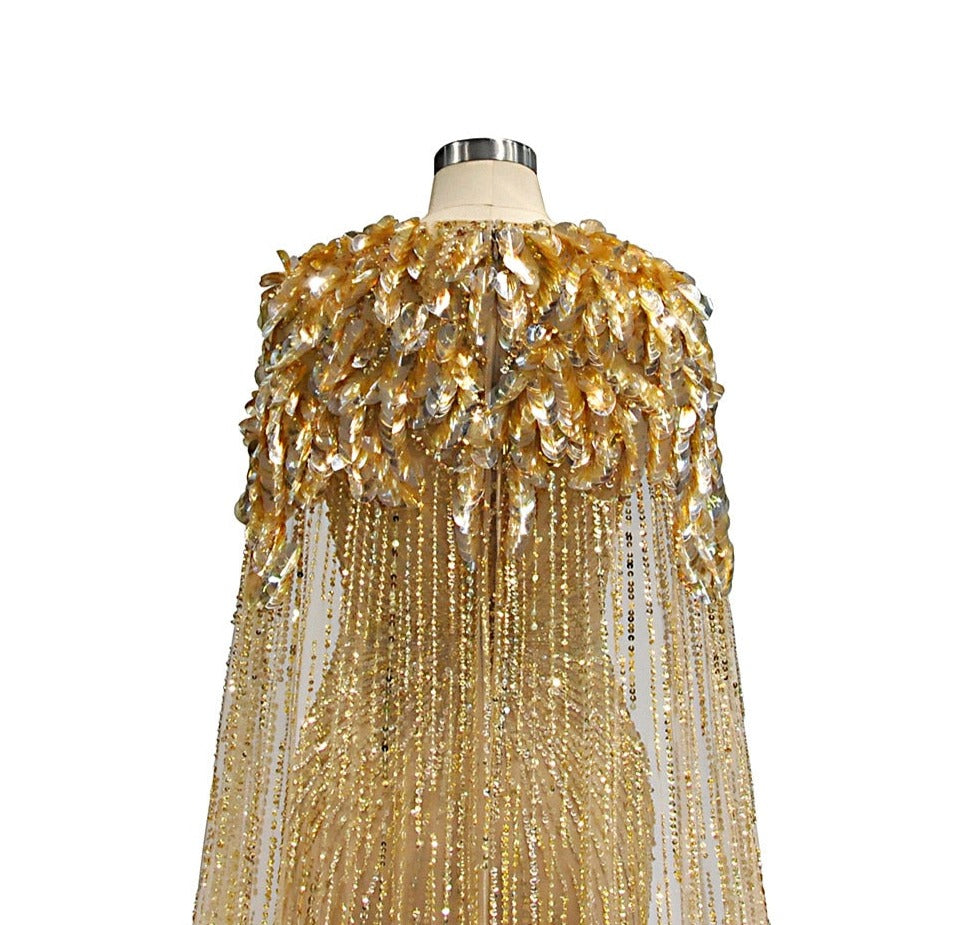 Luxury Gold Full Crystals Beading Evening Skirt Dress