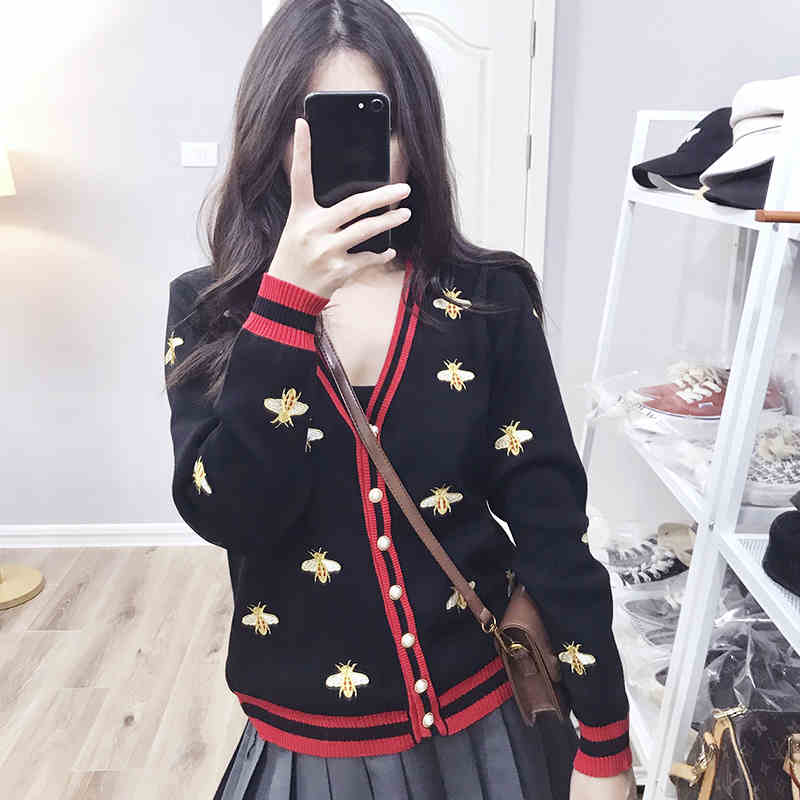 MIMI Bee Embroidery Knitted Sweaters