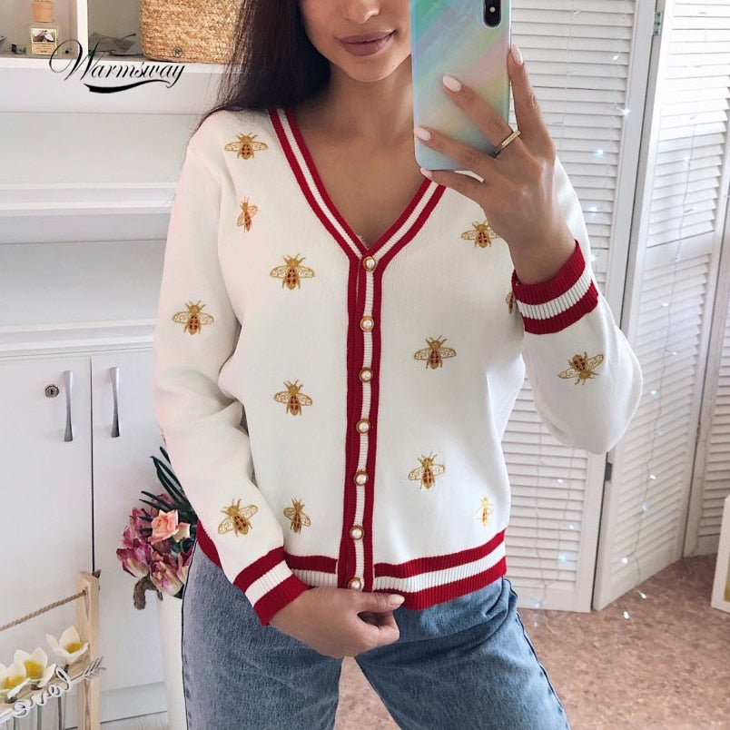MIMI Bee Embroidery Knitted Sweaters