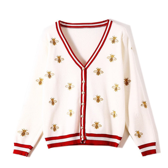 MIMI Bee Embroidery Knitted Sweaters
