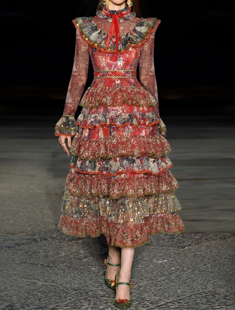 Mesh Flare Sleeve Women's Maxi Dress