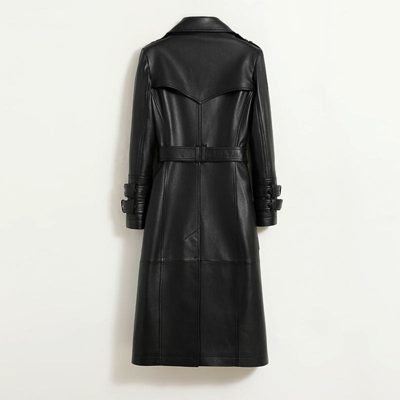 Metal Button Women's Sheepskin Trench Coat