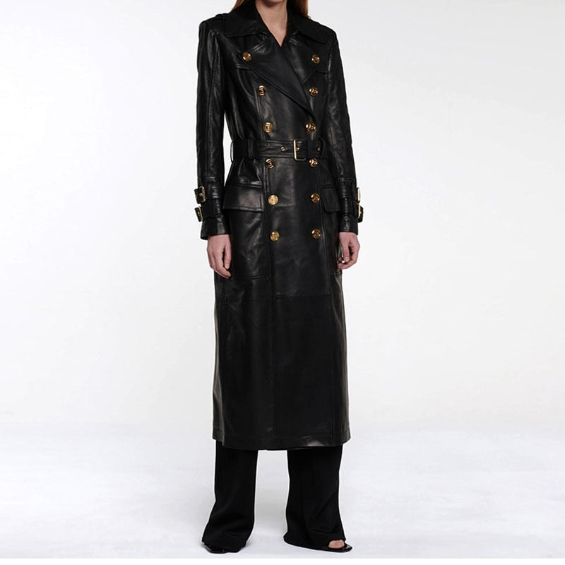 Metal Button Women's Sheepskin Trench Coat