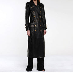 Metal Button Women's Sheepskin Trench Coat