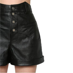 Real Black Leather Women's Soft Shorts