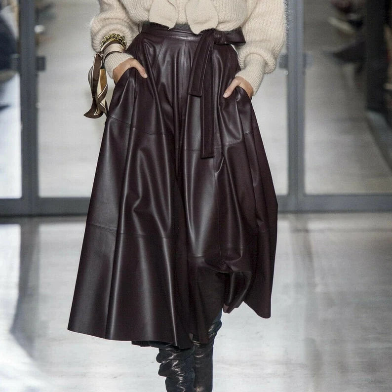 Real Plus Size Women's Genuine Lambskin Leather Skirt