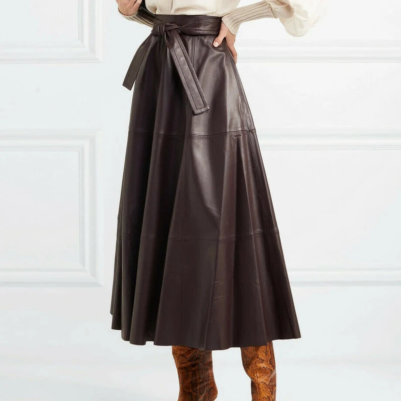 Real Plus Size Women's Genuine Lambskin Leather Skirt
