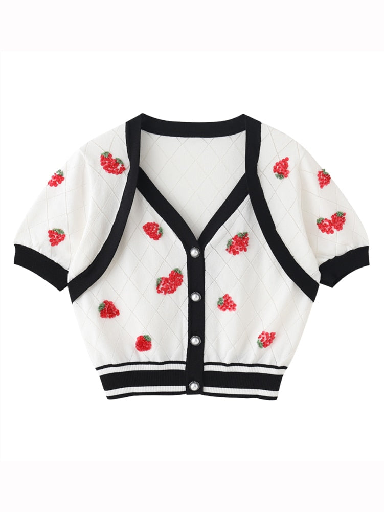 Ribbed Trim Knitting Women's Crop Tops
