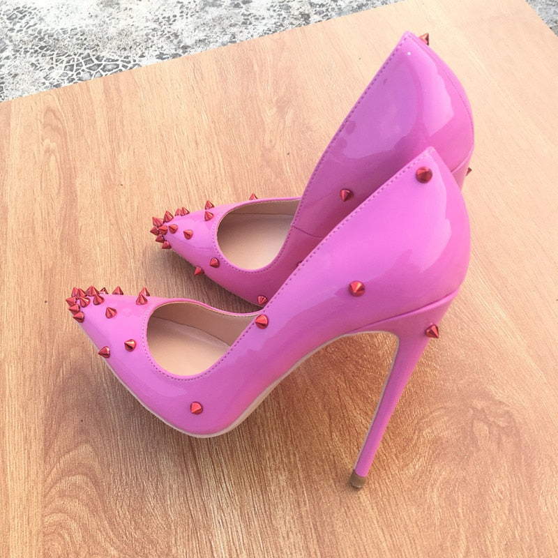 Rivets Patent Women's Pointy Toe High Heel Pumps