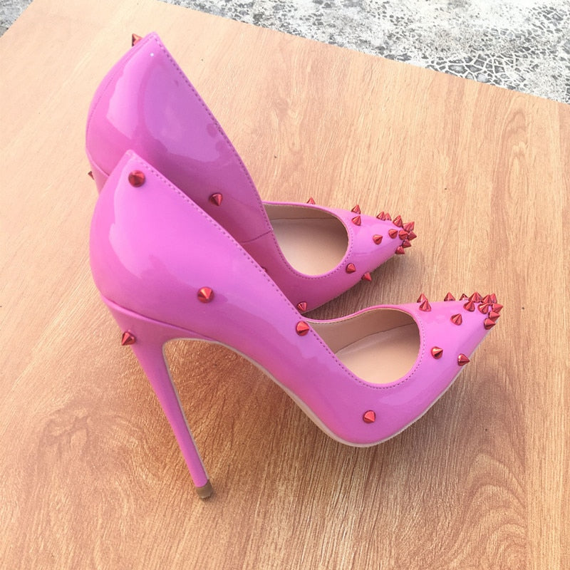 Rivets Patent Women's Pointy Toe High Heel Pumps