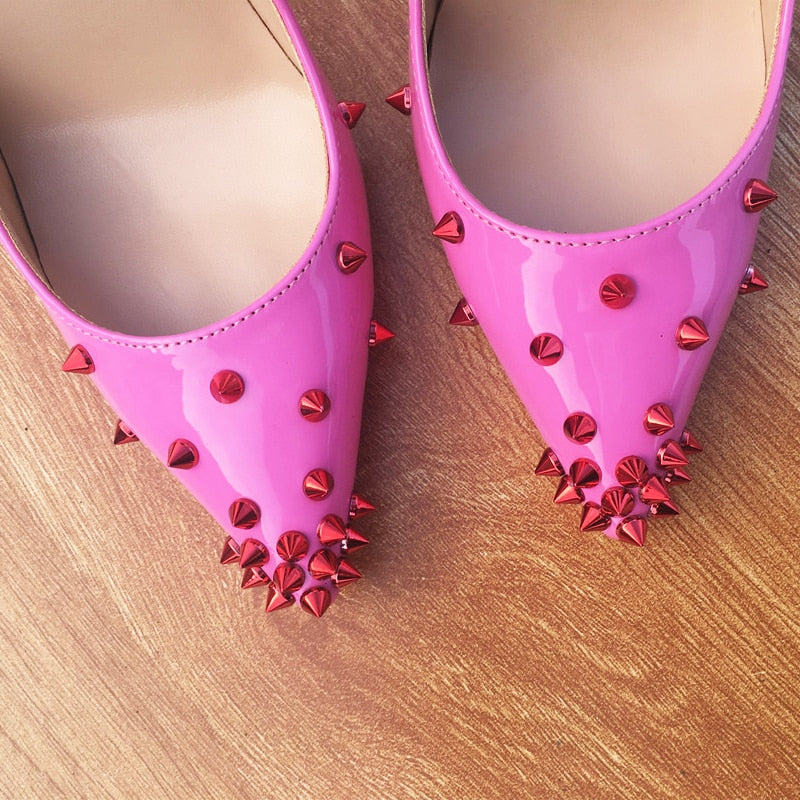 Rivets Patent Women's Pointy Toe High Heel Pumps