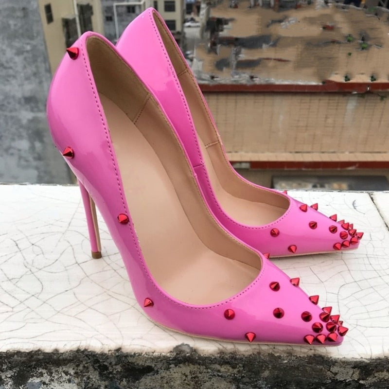 Rivets Patent Women's Pointy Toe High Heel Pumps