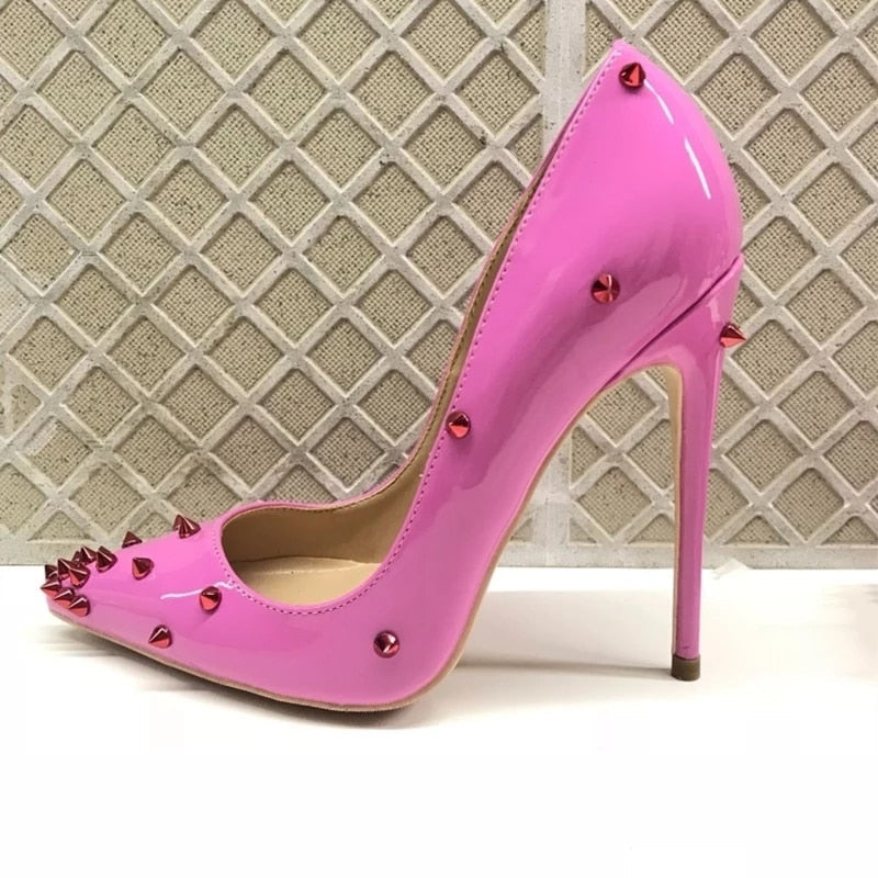 Rivets Patent Women's Pointy Toe High Heel Pumps