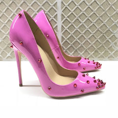 Rivets Patent Women's Pointy Toe High Heel Pumps