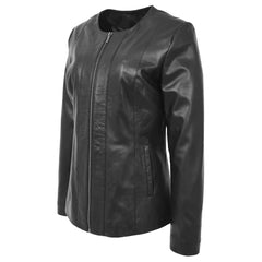 Round Neck Semi Fitted Women's Leather Jacket