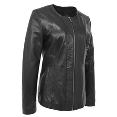 Round Neck Semi Fitted Women's Leather Jacket