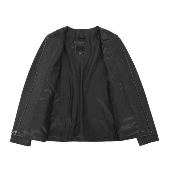 Round Neck Semi Fitted Women's Leather Jacket