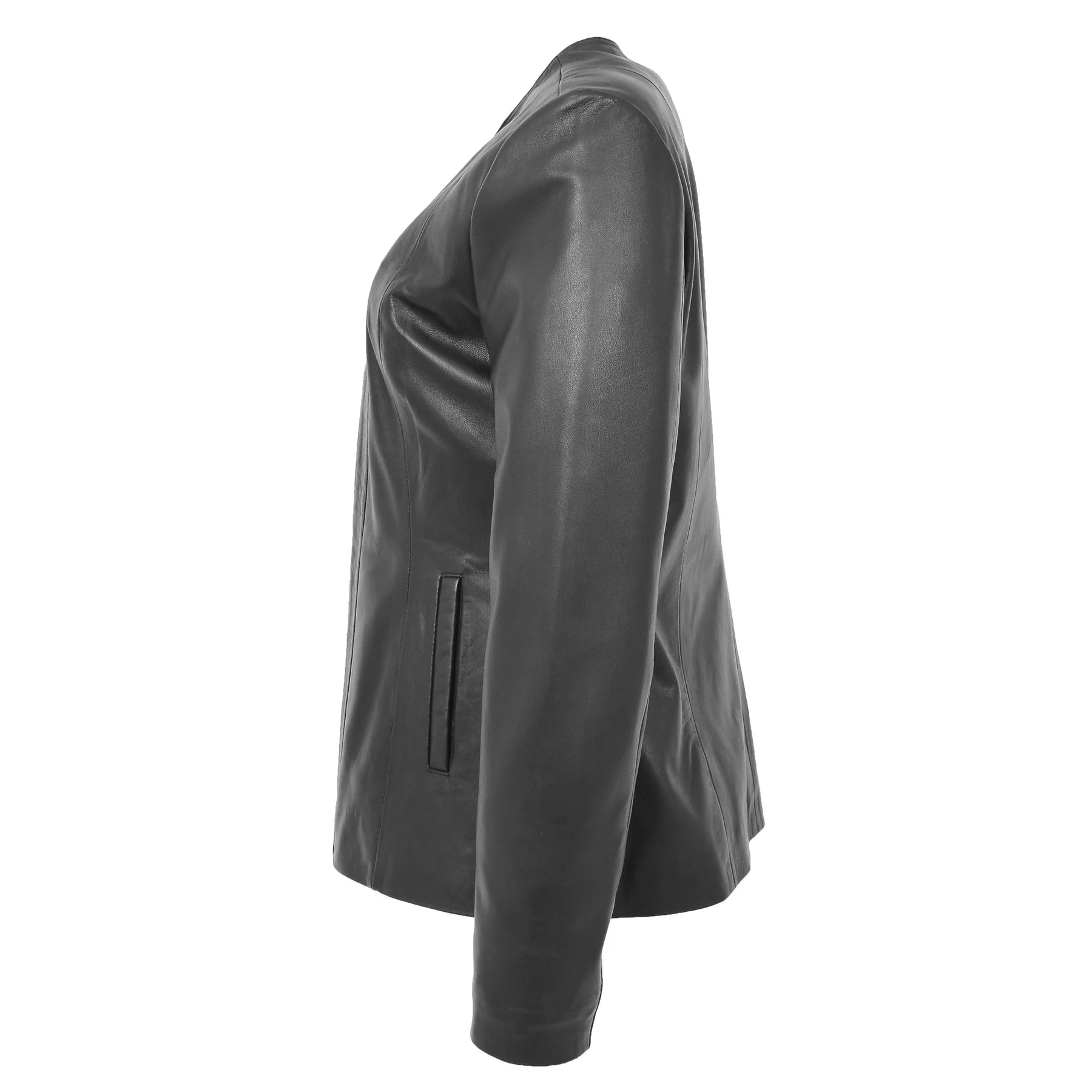Round Neck Semi Fitted Women's Leather Jacket