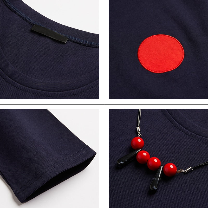 Round Patch Women's Plus Size Cotton Dress