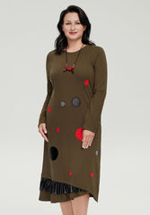 Round Patch Women's Plus Size Cotton Dress