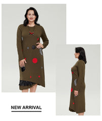 Round Patch Women's Plus Size Cotton Dress