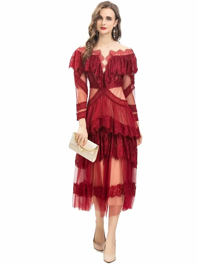 Ruffles O-Neck Women's Cocktail & Party Dress