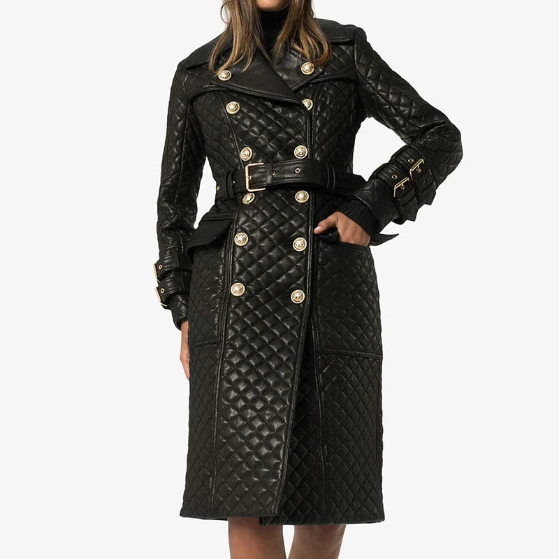 Button-up Belted Sheepskin Leather Trench Coat
