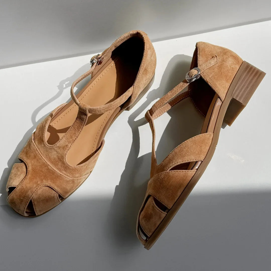 Narrow T-strap Flats Sandals