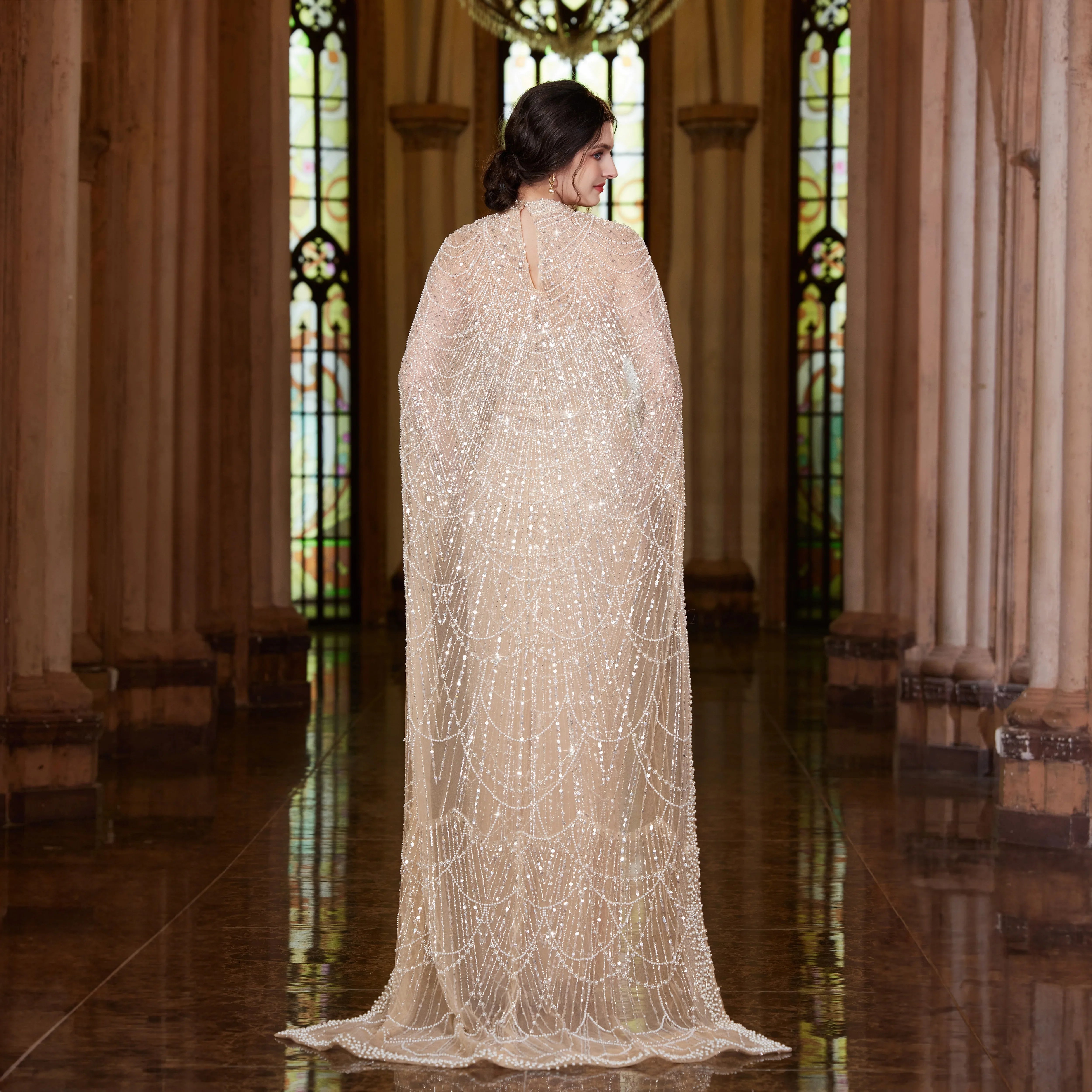 Cape Long Sleeves Arabic Party Gown