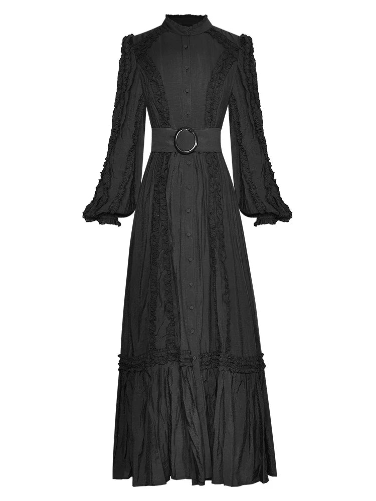 Single Breasted Ruffles Maxi Dress
