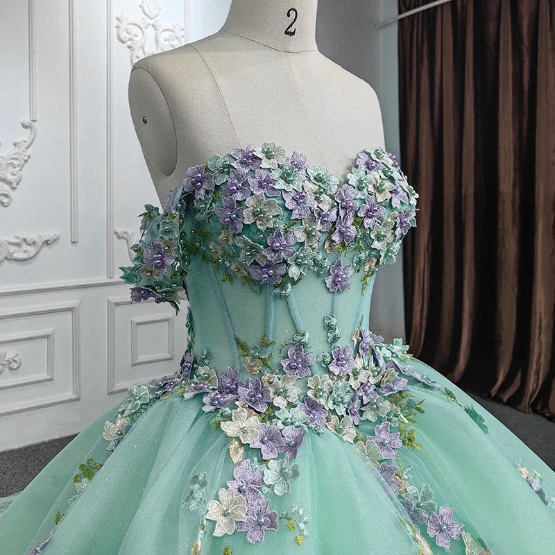 Off the Shoulder Appliques Prom Dress