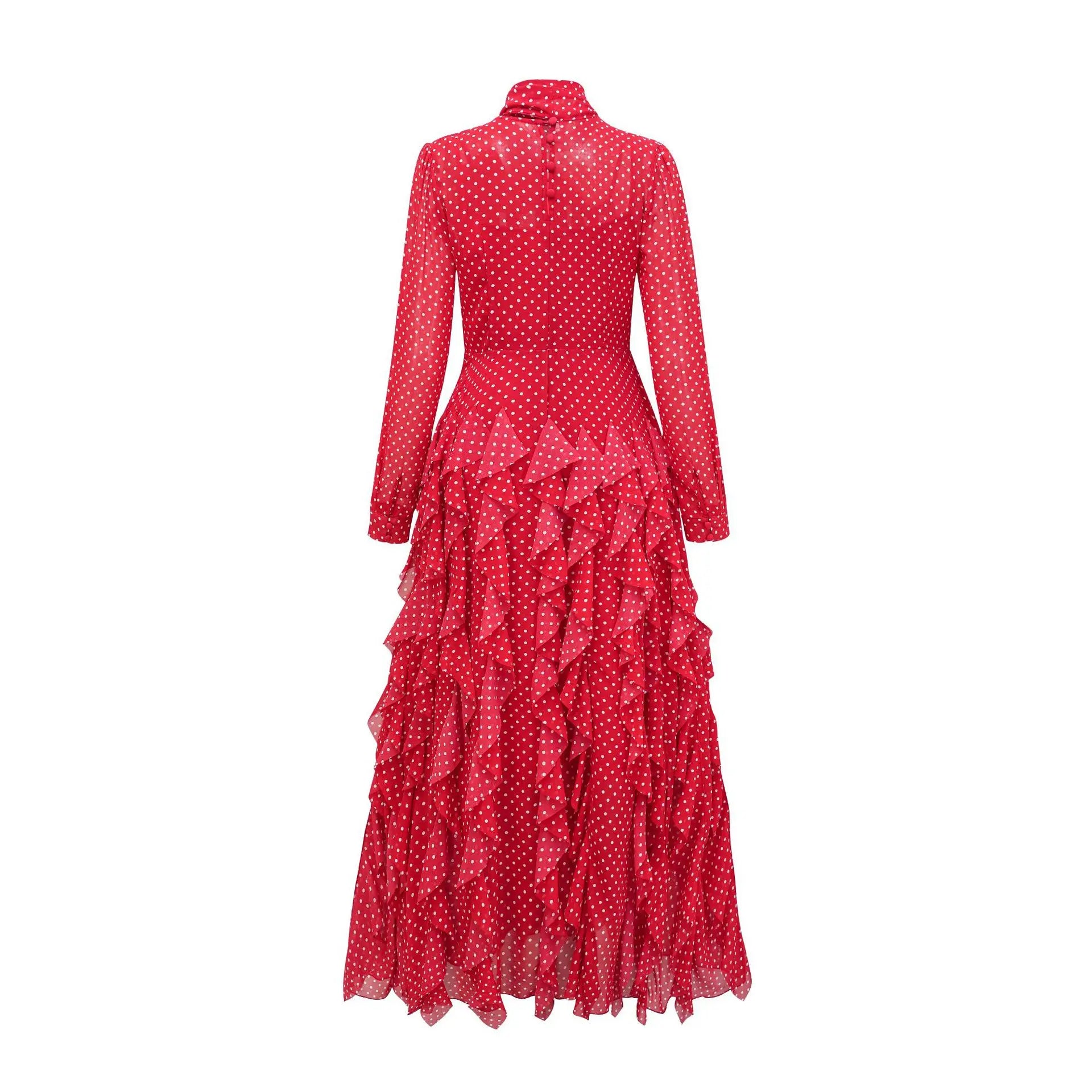 Tierred Dot Long Ball Gown Dress