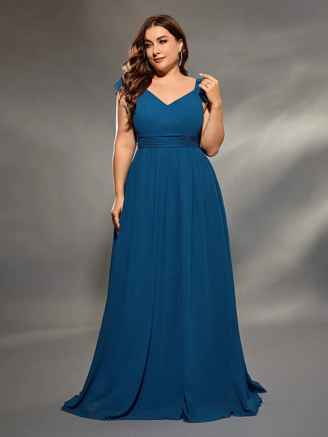 Double Layers Lotus Sleeve Evening Gown