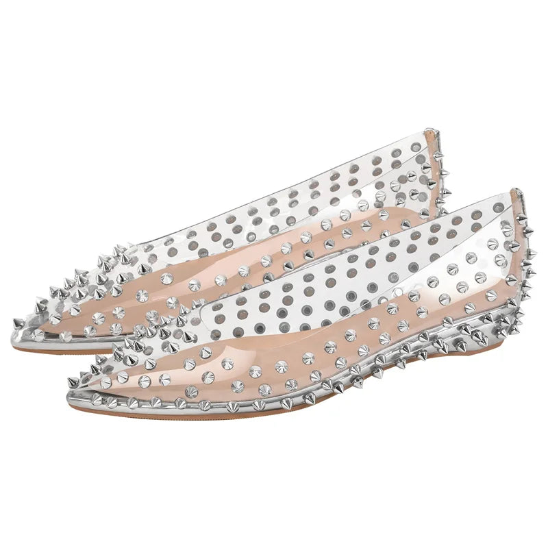Pointed Toe Rivet Studded Flat Shoes