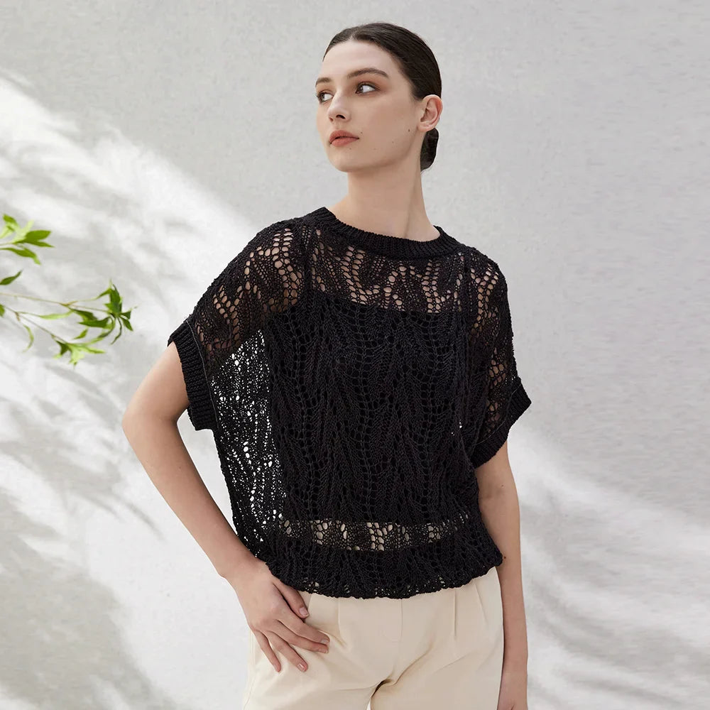 Hollow-out Linen Tops