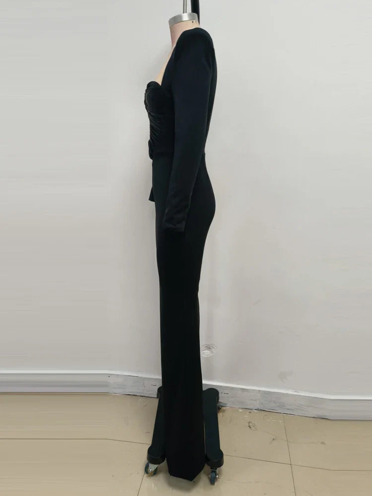 Folds Low Cut Maxi Dress